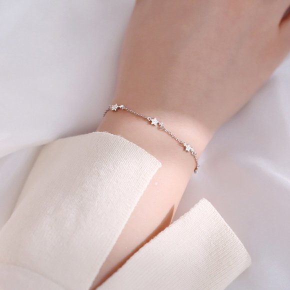 NEW Silver Dainty Pave Zircon Link Chain Bracelet - Picture 8 of 8